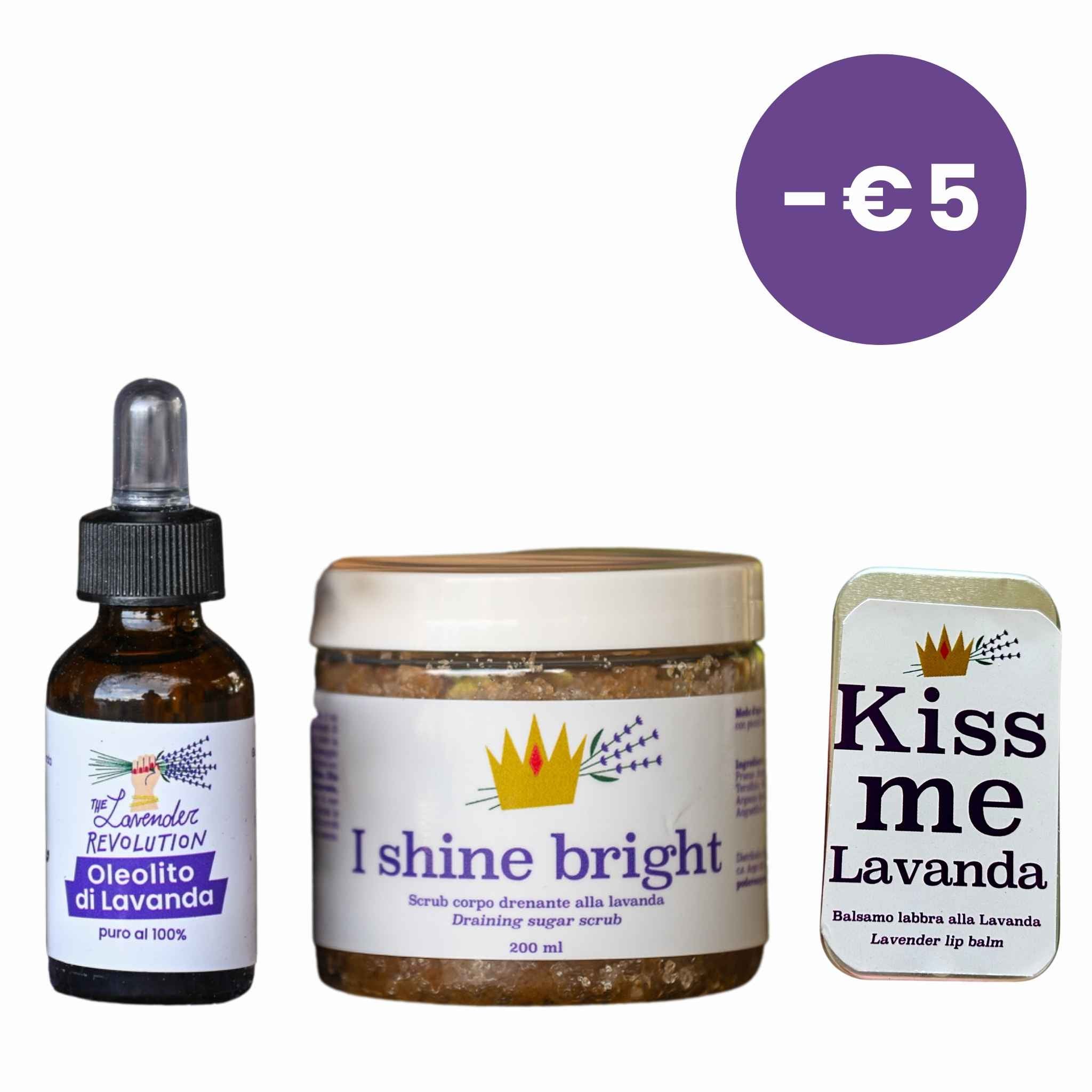KIT Lenitivo Pelle Arrossata con balsamo labbra, scrub corpo e oleolito di lavanda bio per pelle secca e sensibile, Sconto - €5