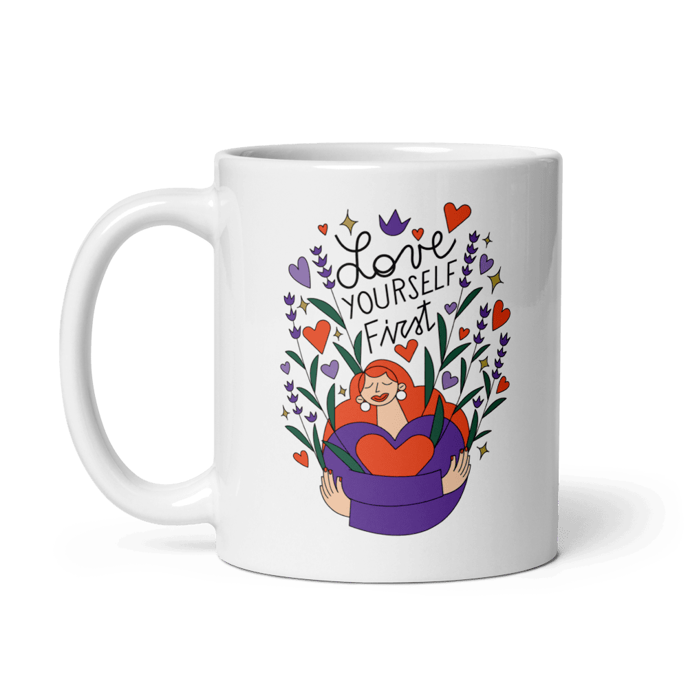 Tazza bianca lucida Love Yourself First