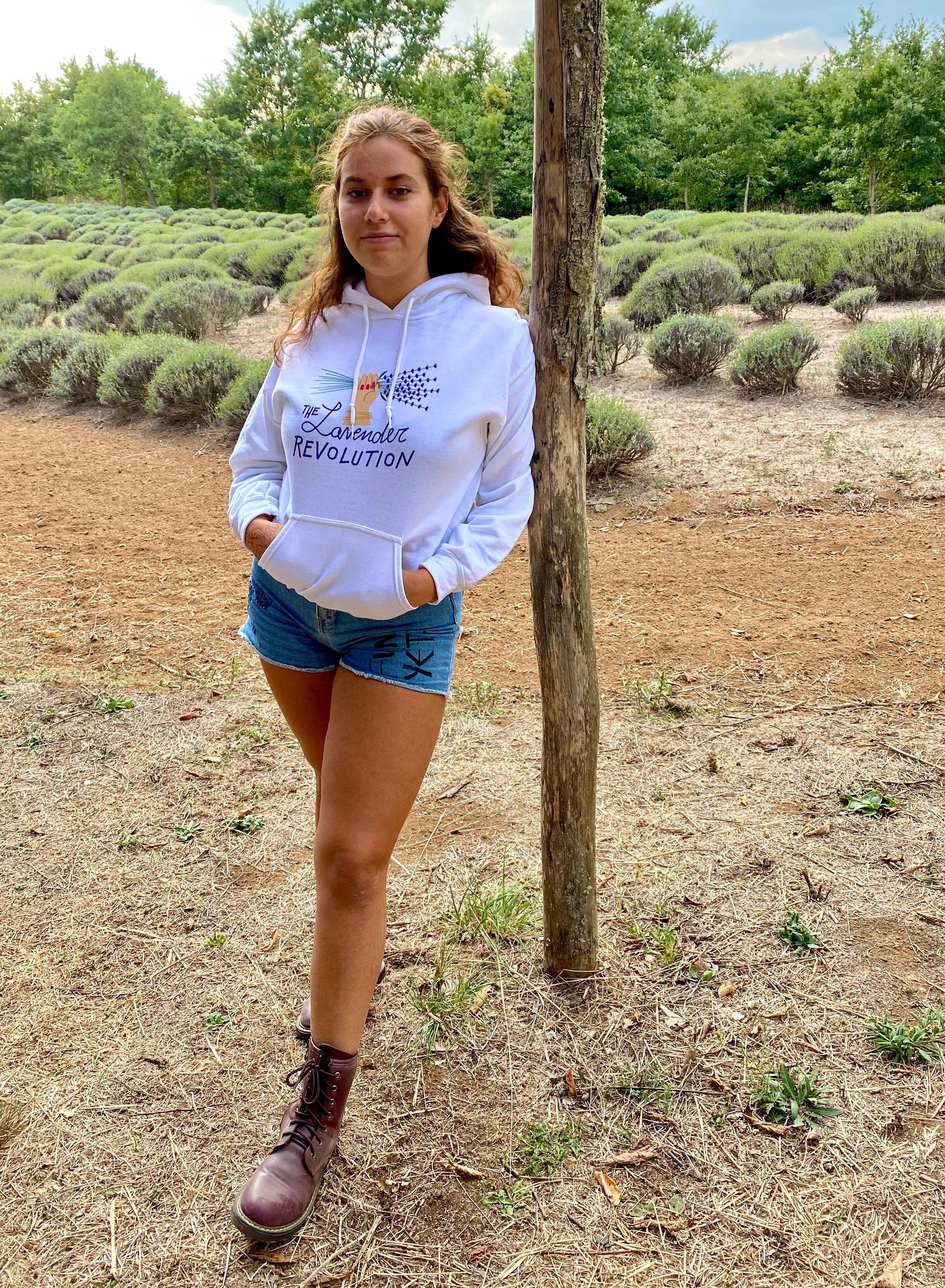 Felpa bianca donna con cappuccio - The Lavender Revolution