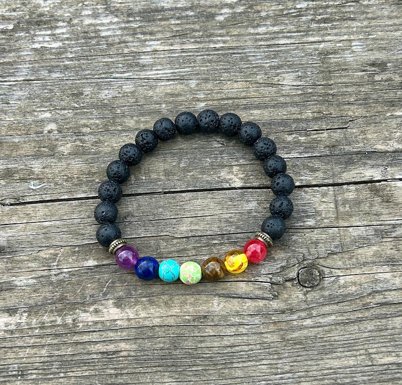 Bracciale chakra unisex per aromaterapia con pietra lavica naturale