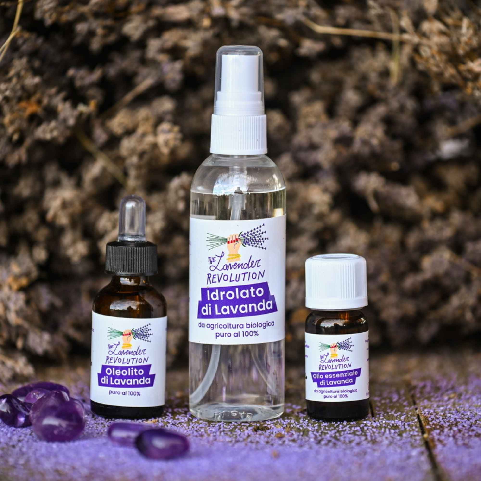 Gli Essenziali alla lavanda bio con olio essenziale, idrolato e oleolito The Lavender Revolution