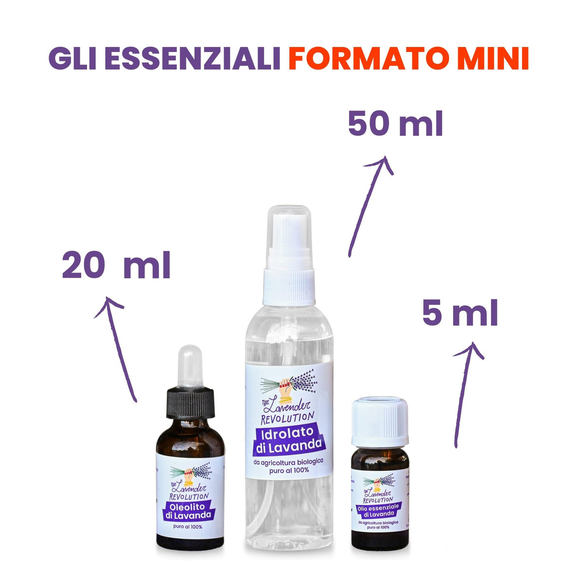 Gli Essenziali Mini The Lavender Revolution – kit alla lavanda bio con olio essenziale, idrolato e oleolito in formato viaggio