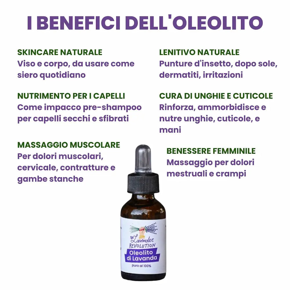 I benefici dell'Oleolito di Lavanda per pelle, capelli, unghie, dolori muscolari e benessere femminile
