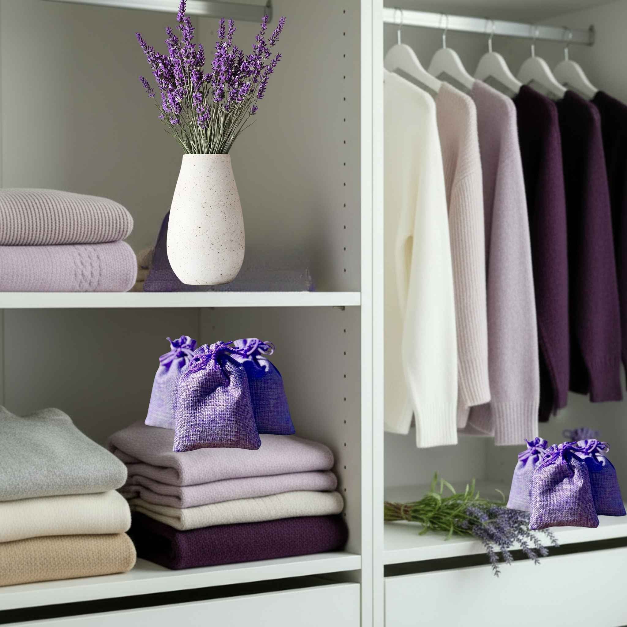 Sacchetti di lavanda biologica in juta  viola per profumare l’armadio e proteggere la biancheria dalle tarme in modo naturale