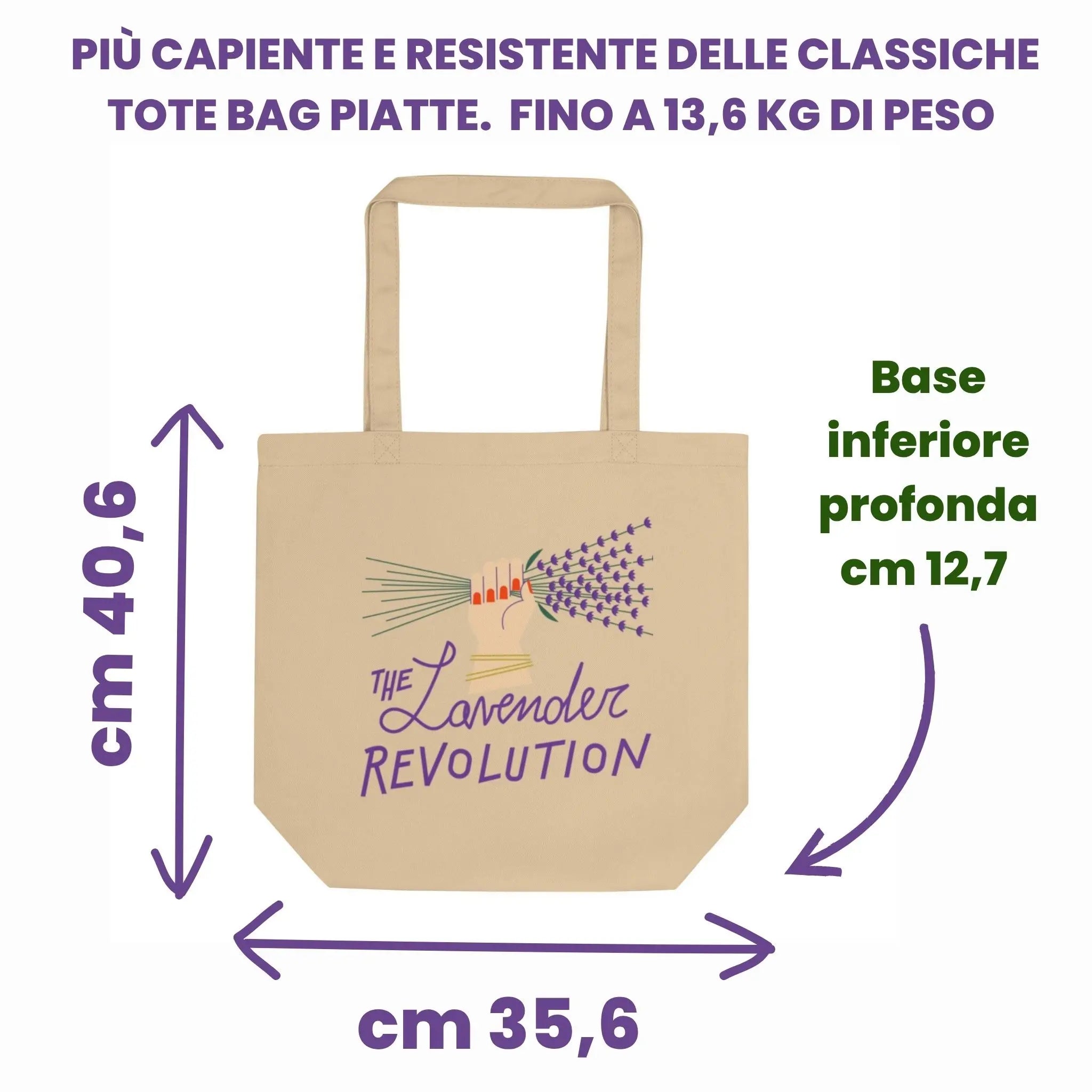 Dimensioni e caratteristiche della Tote Bag The Lavender Revolution in cotone biologico