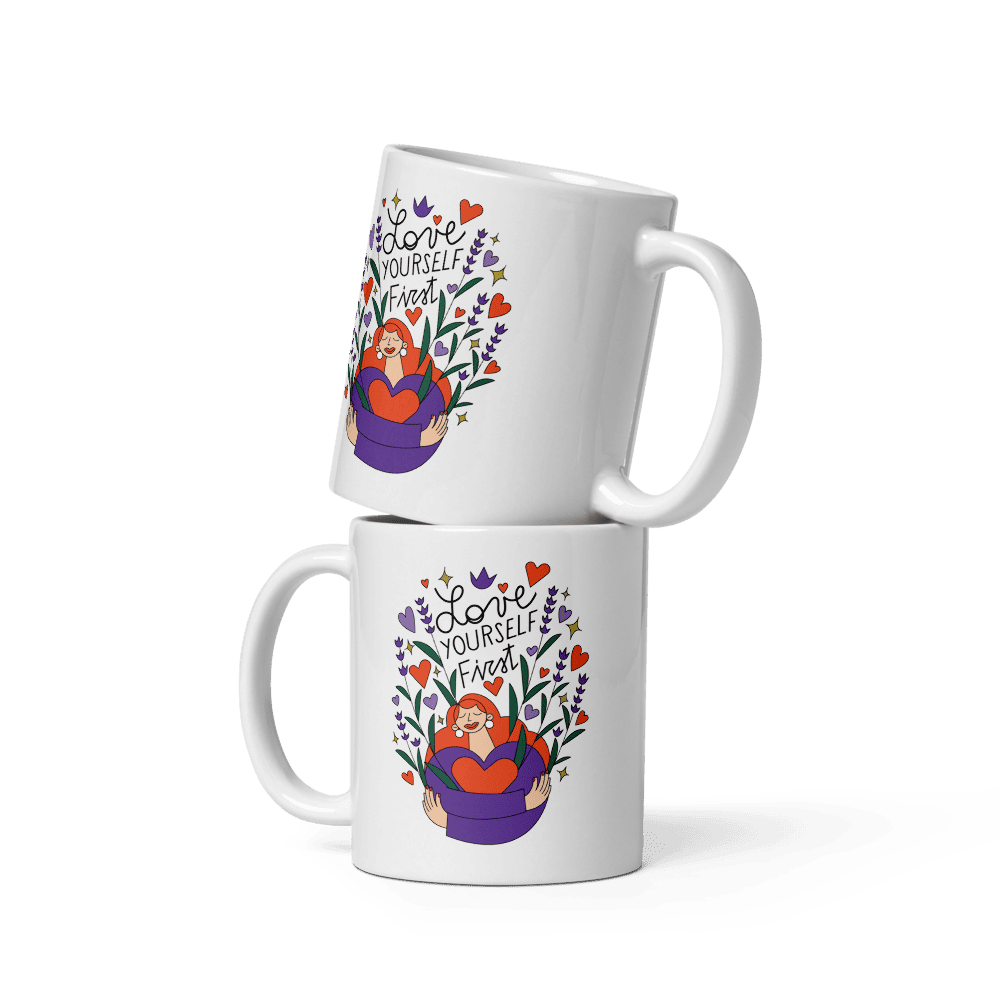 Tazza bianca lucida Love Yourself First