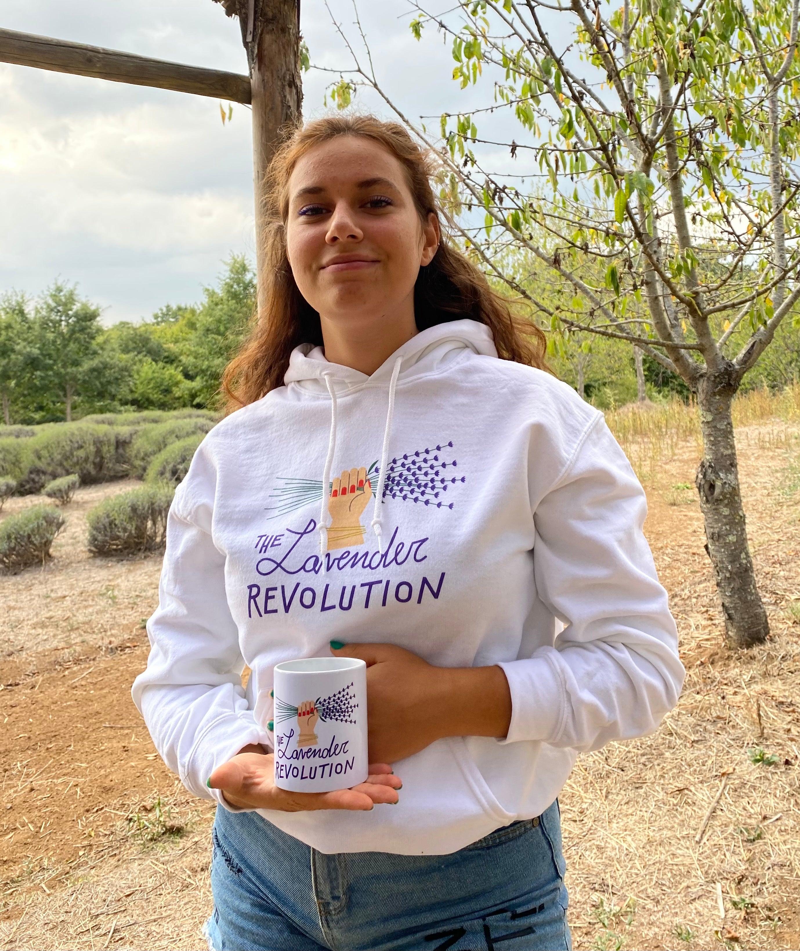 Felpa bianca donna con cappuccio - The Lavender Revolution